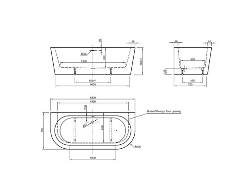Knief Wall Ванна акриловая пристенная 180х80х60см, щелевой перелив SLOT, цвет: белый. 0100-277(06S)