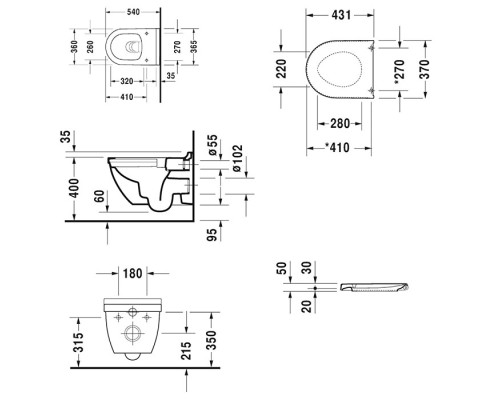 Duravit Starck 3 Унитаз подвесной безободковый, 540х360 мм, с сиденьем микролифт, цвет белый. 45270900A1 (2527090000+006389)