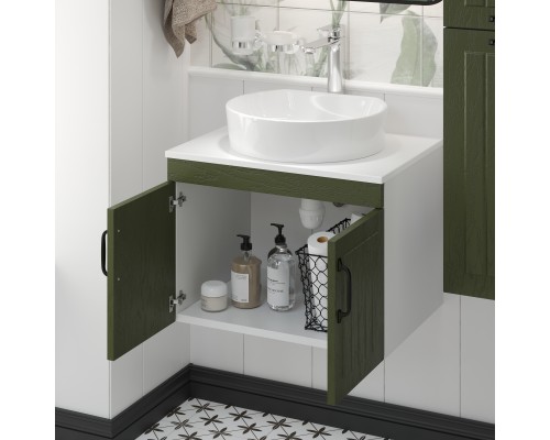 Тумба с раковиной DIWO Сочи 60 подвесная, зеленая, столешница глянцевая белая