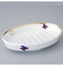 THG CAPUCINE MAUVE DECOR OR Мыльница керамическая, настольная, декор золото/лиловый, цвет: белый. A7D-A02-4607