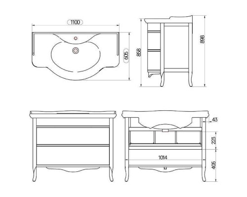 TW Armony Тумба с раковиной 112х62см., 2 ящика, доводчики Blum, цвет: Grafite/серебро античное. ARM2110-GF+GIU200110/ALZA bi*1 комплект