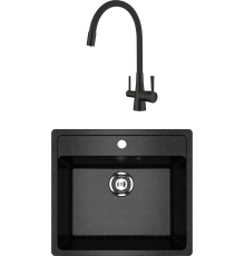 Комплект Мойка кухонная Ulgran U-104 -308 черная + Смеситель Lemark Comfort LM3075BL с гибким изливом, черный