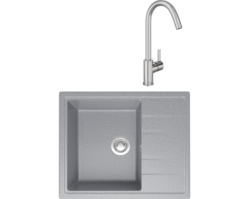 Комплект Мойка кухонная Domaci Болонья М-150-005 серая + Смеситель Ливорно