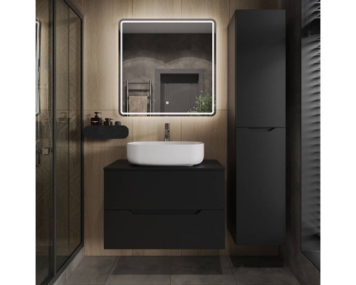 Мебель для ванной комнаты Orange Line 80 подвесная, 2 ящика, матовая черная с раковиной B07-540W