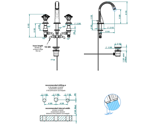 THG Rose Смеситель для раковины, 3 отв., цвет: золото. U5J-F01-151 THG Rose Смеситель для раковины, 3 отв., цвет: золото. U5J-F01-151