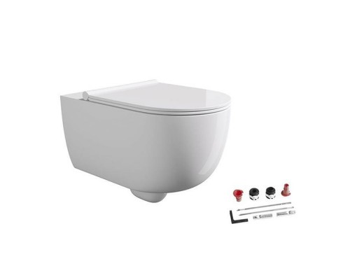 Alice Unica Унитаз 55х35см., подвесной, безободковый, с сиденьем и крышкой с микролифтом, с набором для крепления, цвет: белый глянцевый. 32240101SET