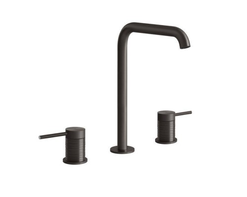 Gessi 316 Смеситель для раковины на 3 отверстия, без донного клапана, излив 156мм, h=269мм, цвет: brushed black metal pvd. 54311#707