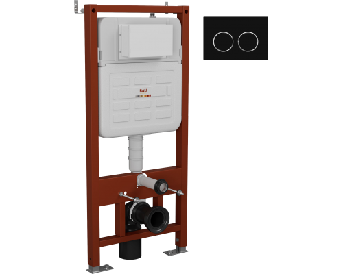 Система инсталляции для унитазов Bauedge Ideal с кнопкой смыва Bauedge Round черной матовой