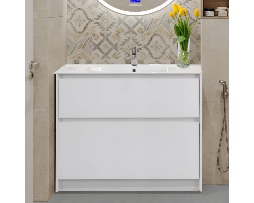 Тумба с раковиной BelBagno Kraft 100 напольная, bianco opaco, раковина LOV-1000-LVB