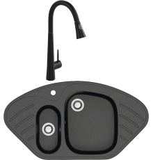 Комплект Мойка Domaci Болонья М-23-002 черная + Смеситель Ливорно WFD04098 черный
