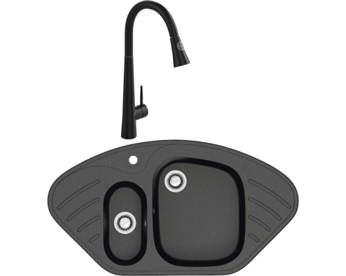 Комплект Мойка Domaci Болонья М-23-002 черная + Смеситель Ливорно WFD04098 черный