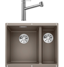 Комплект Мойка кухонная Blanco Subline 340/160-U серый беж, левая + Смеситель Ambis-S 523119