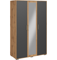 Шкаф DIWO Кострома 120x52x191 см, трехдверный с зеркалом, антрацит, дуб вотан, ручка золото