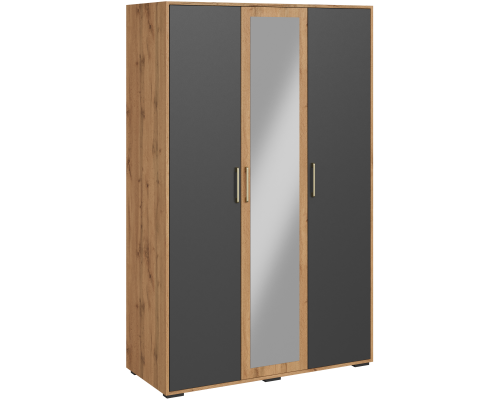 Шкаф DIWO Кострома 120x52x191 см, трехдверный с зеркалом, антрацит, дуб вотан, ручка золото Шкаф DIWO Кострома 120x52x191 см, трехдверный с зеркалом, антрацит, дуб вотан, ручка золото