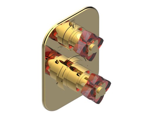 THG Petale de Cristal rouge Смеситель для душа, термостатический, с переключателем на 2 потока, цвет: золото/красный хрусталь. G00-A00-5500AE,  U6C-F01-5500BE