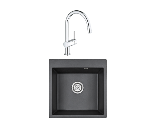 Комплект Мойка Paulmark Kante 50 PM105152-BL черный + Смеситель Grohe Minta 3291800E хром