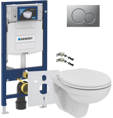 Комплект Унитаз подвесной Ideal Standard Eurovit K881201 безободковый + Крепления Geberit Duofix 111.815.00.1 к стене + Шумоизоляция 156.050.00.1 + Инсталляция UP 320 111.300.00.5 + Кнопка Sigma 01 115.770.JQ.5 лакированная, матовый хром