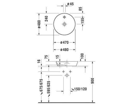 Duravit Cape Cod Раковина 48см., 1 отв., накладная, цвет: белый. 2328480000 Duravit Cape Cod Раковина 48см., 1 отв., накладная, цвет: белый. 2328480000