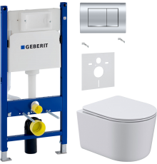 Комплект Унитаз подвесной Art Max Bolzano AM001CHR/SC + Звукоизоляция Geberit + Инсталляция Duofix Delta 458.163.21.1 с кнопкой смыва, хром