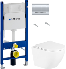 Комплект Унитаз подвесной BelBagno Uno BB3105CHR/SC + Инсталляция Geberit Duofix Delta 458.163.21.1 с кнопкой смыва, хром