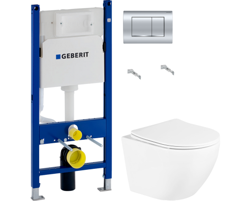 Комплект Унитаз подвесной BelBagno Uno BB3105CHR/SC + Инсталляция Geberit Duofix Delta 458.163.21.1 с кнопкой смыва, хром Комплект Унитаз подвесной BelBagno Uno BB3105CHR/SC + Инсталляция Geberit Duofix Delta 458.163.21.1 с кнопкой смыва, хром