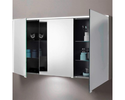 BURGBAD Eqio Зеркальный шкаф с гориз светодиод подсв.120х80х17см,3 зерк двери с обоих сторон, вариант R, цвет: серый. SPGT120RF2010