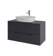 Тумба с раковиной Orange Line 100 подвесная, 2 ящика, матовый графит с раковиной B08-500W