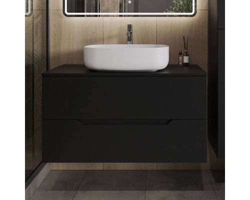 Тумба с раковиной Orange Line 100 подвесная, 2 ящика, матовая черная с раковиной B07-540W