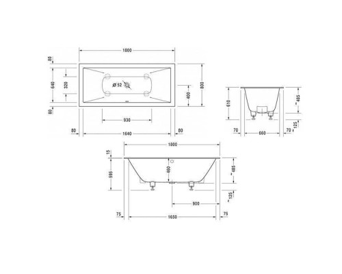 Duravit DuraSquare Ванна прямоугольная  встраиваемая 180x80см, с ножками, с2 наклонами для спины, цвет: белый. 700426000000000,  792200000001000