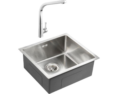 Комплект Мойка кухонная Paulmark Gerberg PM214844-BS брашированная нержавеющая сталь + Смеситель MEGA Mega MG-SUN03