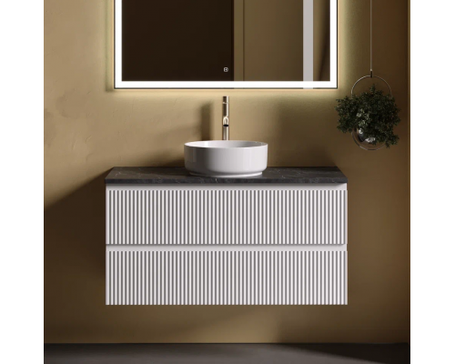 Тумба с раковиной Sancos Snob R 100 см, bianco, столешница черный мрамор, раковина CN5001