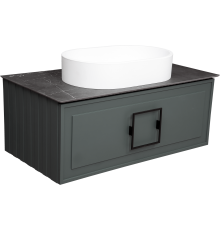 Тумба с раковиной La Fenice Cubo 90 подвесная, grigio, ручка черная, столешница черный мрамор, раковина белая матовая