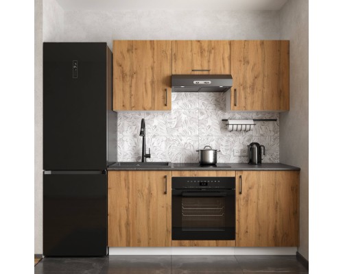 Кухонный гарнитур Domaci Болонья 180 см, фасад дуб вотан, ручка черная, столешница луна KUH-767411