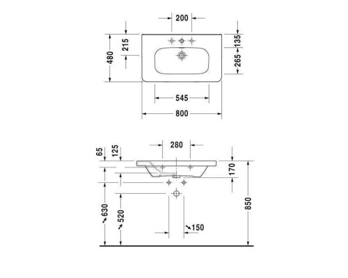Duravit DuraStyle Раковина 80х48 см, 3 отв., с переливом, цвет: белый. 2320800030