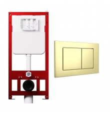 Комплект Инсталляция Tokito MAX 50 крепление к полу и стене, с регулировкой по высоте + Кнопка Tatsumaki Square золото брашированное