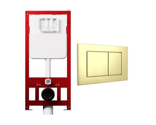 Комплект Инсталляция Tokito MAX 50 крепление к полу и стене, с регулировкой по высоте + Кнопка Tatsumaki Square золото брашированное