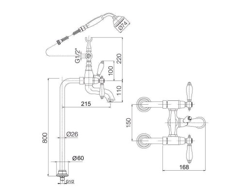 Carlo Frattini Herend Смеситель напольный для ванны с душевым комплектом, цвет: Хром. F2302,  F5404/4CR