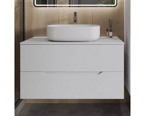 Тумба с раковиной Orange Line 100 подвесная, 2 ящика, матовая белая с раковиной B07-540W