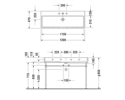 Duravit Vero Air Раковина подвесная 120х47см, без отв., с переливом, шлифованная, цвет: белый. 2350120060