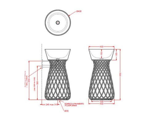 Artceram WIRE Раковина 43 см, без отв., цвет: черный глянцевый. WIL001 03 00 Artceram WIRE Раковина 43 см, без отв., цвет: черный глянцевый. WIL001 03 00