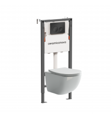 Комплект Ceramicanova Унитаз подвесной Forma CN3009 безободковый, с микролифтом + Инсталляция Balance CN121001MB с кнопкой Circle матовой черной