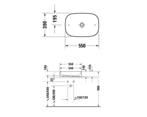Duravit Zencha Раковина накладная 55х39х14 см, без отв под смеситель, цвет: черный матовый. 2373551379