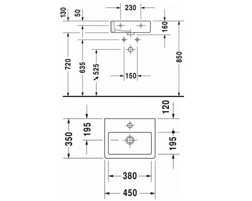 Duravit Vero Раковина подвесная, 45х35см., с 1 отв., цвет: белый. 0704450000