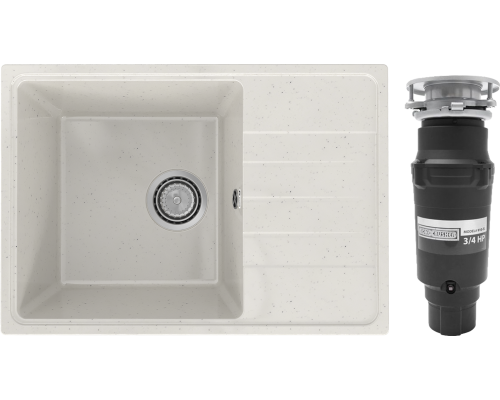 Комплект Мойка Practik PR-M 600-001 белый камень + Измельчитель Bone Crusher BC 910-SL-Slim Line