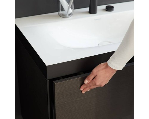 Duravit XViu Тумба подвесная 80x48x50.3см, 2 ящика, с раковиной без перелива, с 2 отв под смес, цвет: dark brushed oak/чёрный матовый. XV4615EB272P