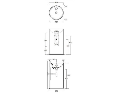 SIMAS Top e lavabi d'arredo Раковина 51х83.5 см, 1 отв., цвет: белый. GTEbi*1 SIMAS Top e lavabi d'arredo Раковина 51х83.5 см, 1 отв., цвет: белый. GTEbi*1