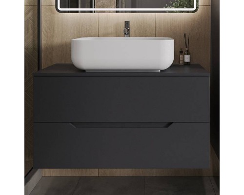 Тумба с раковиной Orange Line 100, подвесная, 2 ящика, матовый графит с раковиной B03-600W