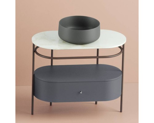 Artceram Flair 4.0 Консоль металлическая с раковиной 95x48хh75см., напольная, с выдвижным ящиком и мраморной столешницей, цвет: moka/grigio oliva. COL001 15 00,  ACA068 56,  ACM038 57,  TFA010 94