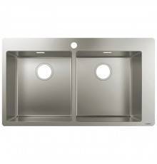Hansgrohe SilicaTec Кухонная мойка 50х86,5х19 см, с 1 отв., 2 чаши, цвет: нерж сталь. 43303800