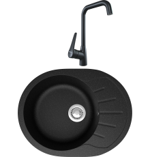 Комплект Мойка кухонная Domaci Болонья М-10-002 черная + Смеситель STWORKI WFD04007GA черный матовый